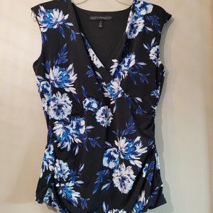 White House Black Market Sleeveless Top Blue Black White Flowers